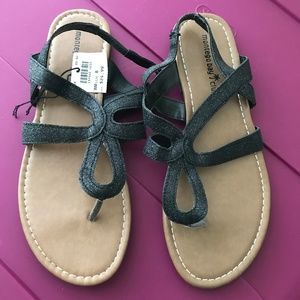 NWT Sparkly Black Flat Sandals